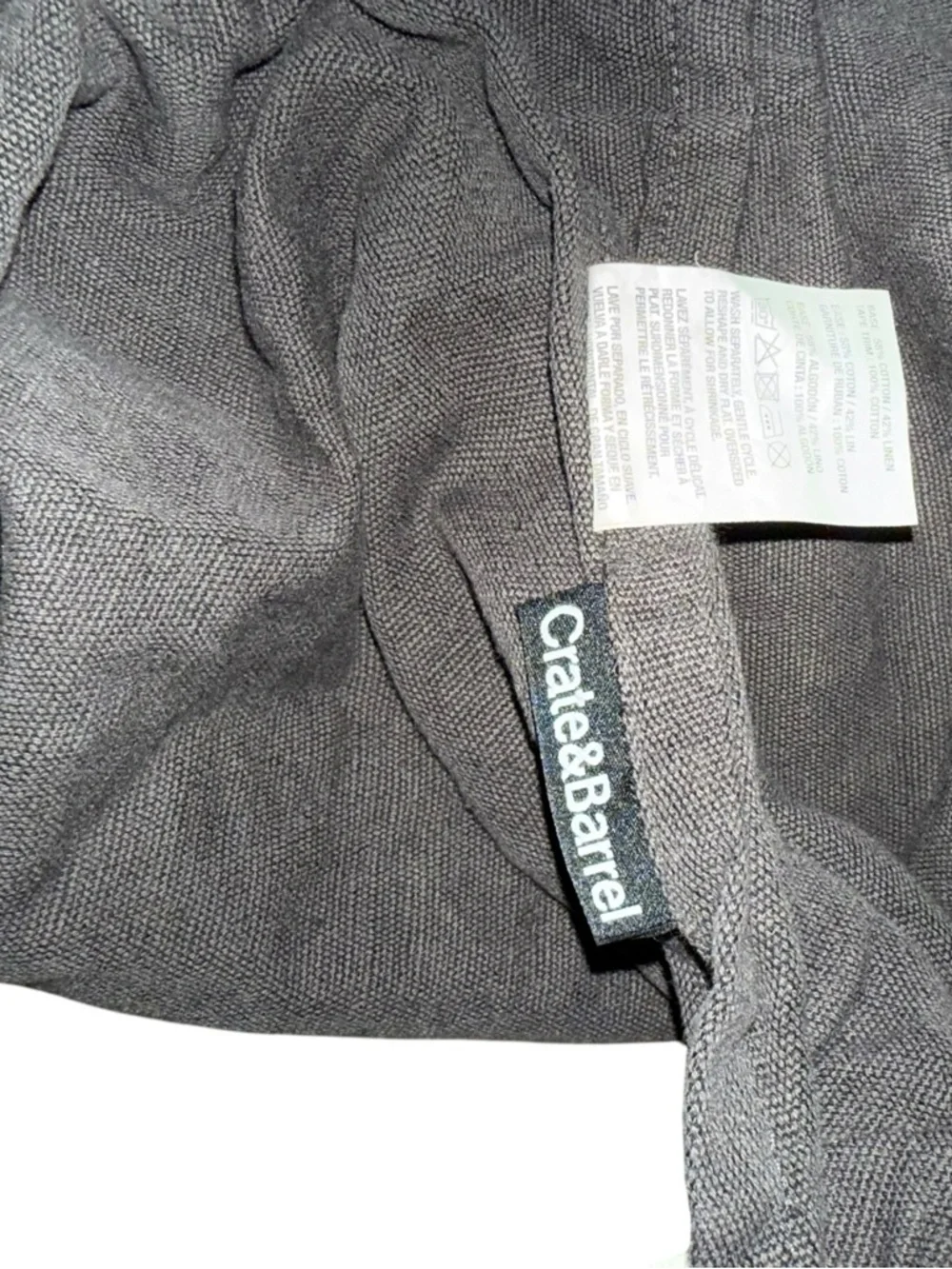 Crate&Barrel Oslo Charcoal Gray Linen Kitchen Apron